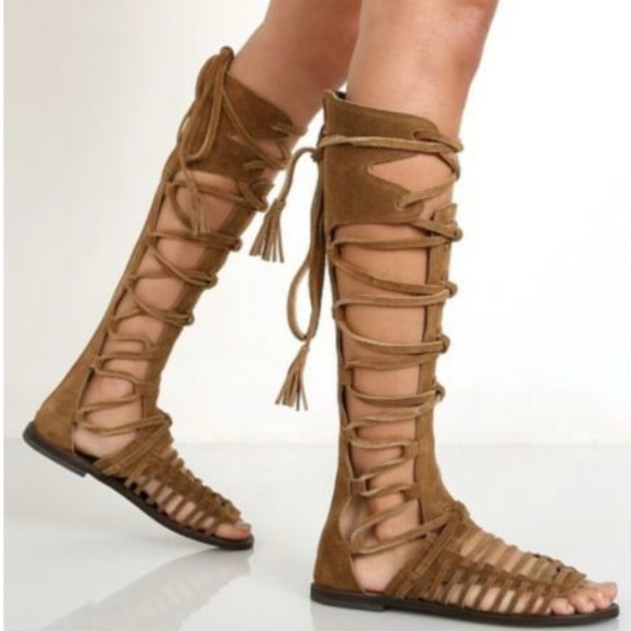 Free People Sun Seeker Tall Gladiator Sandal Brown Suede Lace-Up Size 39 NWT - Picture 5 of 13